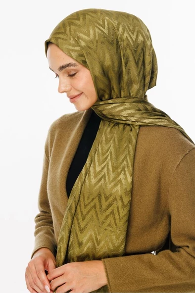 Mooncorn Soft Yeşil Zikzak Desen Parlak Jakar Şal - 5
