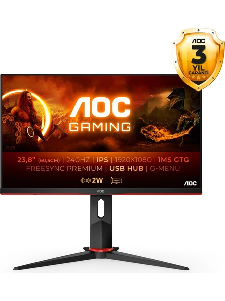 (OUTLET) AOC 24G2ZU 23.8" 0.5 ms Full HD Pivot IPS 240 Hz Oyuncu Monitörü