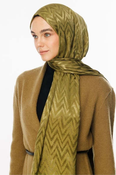 Mooncorn Soft Yeşil Zikzak Desen Parlak Jakar Şal - 4