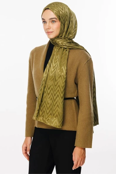 Mooncorn Soft Yeşil Zikzak Desen Parlak Jakar Şal - 2