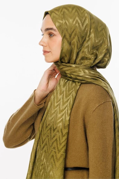 Mooncorn Soft Yeşil Zikzak Desen Parlak Jakar Şal - 6