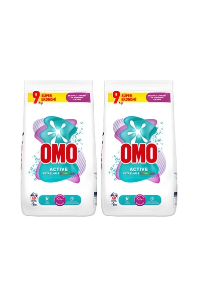 Omo Matik Active Beyazlar & Renkliler Toz Deterjanı 2 x 9 KG - 2