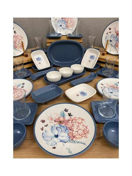 Keramika Takım Kahvaltı Blue Flowers 53 Parça 12 Kişilik 2022905 - 4