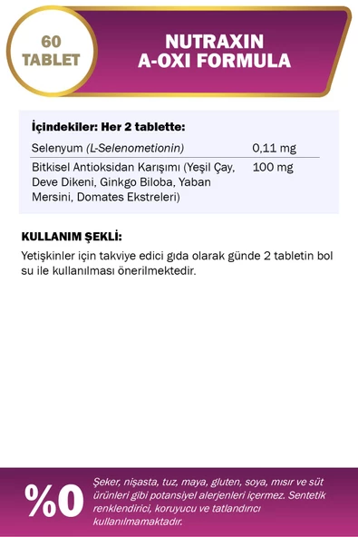 NUTRAXIN A-OXI FORMULA 60 TAPLET - Resim 3