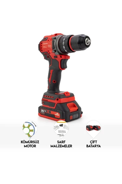 Kırmızı Kömürsüz Akülü Vidalama 10MM - 2
