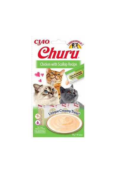 Ciao Churu Cream Tavuklu ve Deniz Taraklı Krema Sıvı Kedi Ödülü 4*14gr