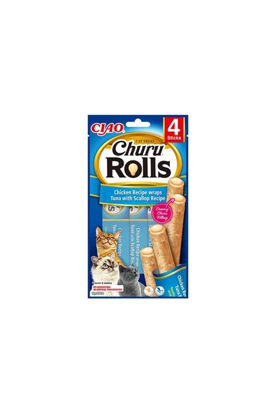 Ciao Sticks Deniz Taraklı Tavuk Sargılı ve Ton Balıklı Kedi Ödül Maması 4x10gr