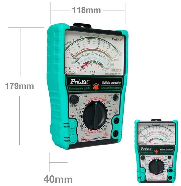 Proskit MT-2207 Analog Multimetre AC/DC 1000v 10 Amper Buzzer Test Lead