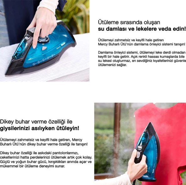 Fakir Mercy 2200W Seramik Taban Buharlı Ütü - Mavi - 3