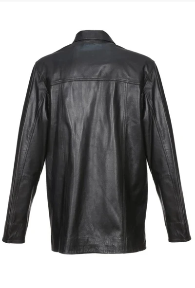 Battal Beden Siyah Renk Erkek Deri Kaban Ceket Üstü - 6