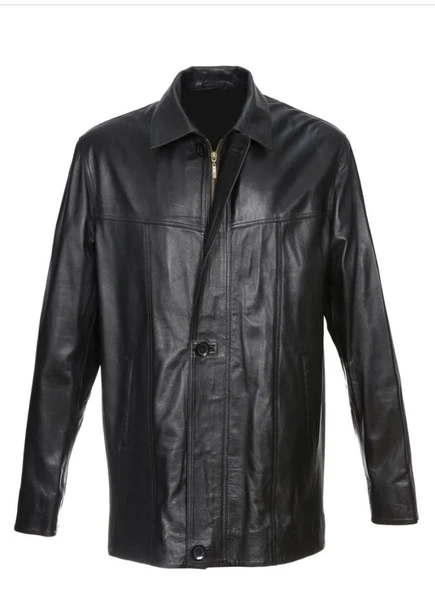 Battal Beden Siyah Renk Erkek Deri Kaban Ceket Üstü - 5
