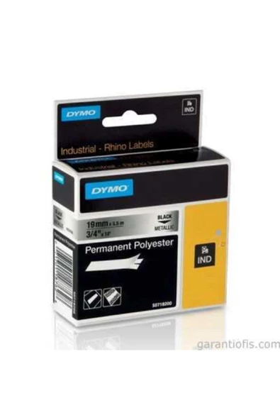 Dymo Rhinopro Sabit polyester 19mm x 5.5metre Metalik Gri/Siyah 18787