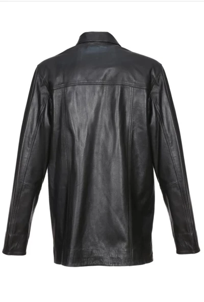 Battal Beden Siyah Renk Erkek Deri Kaban Ceket Üstü - 2