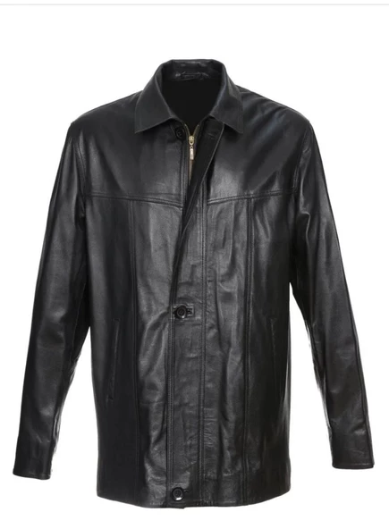Battal Beden Siyah Renk Erkek Deri Kaban Ceket Üstü