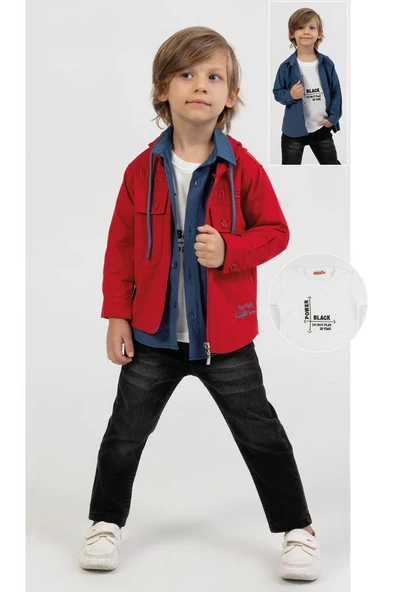 Life For Moda Erkek Çocuk Gömlekli Ceketli 3'lü Takım 3768 5768