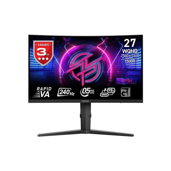 MSI 27" MPG 275CQRXF 2560x1440 (WQHD) 16:9 CURVE 1500R RAPID VA 240Hz 0.5MS GTG FREESYNC PREMIUM SIYAH GAMING MONITOR