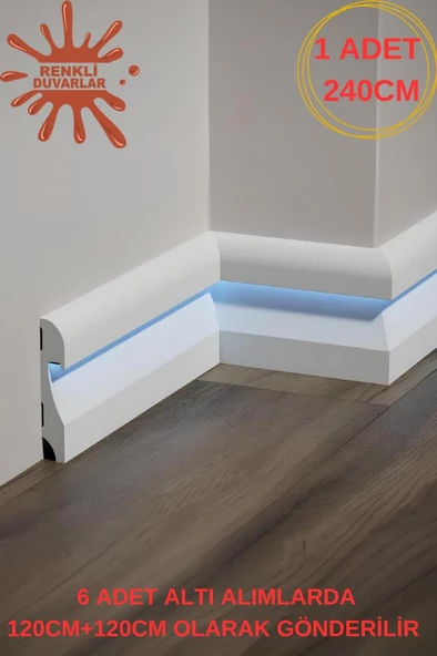 Renkli Duvarlar 11.5cm x 240cm Polimer Lake Beyaz Ledli Süpürgelik Salon Ev Ofis Koridor Çıta Parke Süpürgelik