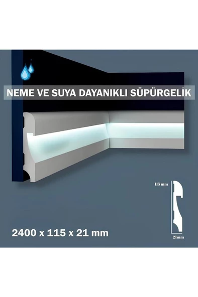 Renkli Duvarlar 11.5cm x 240cm Polimer Lake Beyaz Ledli Süpürgelik Salon Ev Ofis Koridor Çıta Parke Süpürgelik - 2