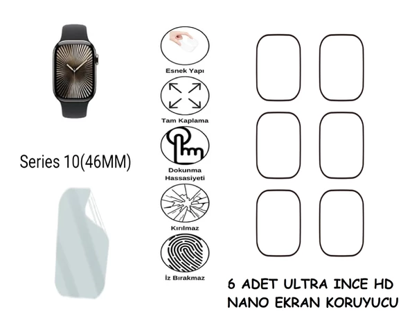 APPLE Watch Series 10 GPS 46mm Nano Ekran Koruyucu Ultra İNCE Esnek Hd Şeffaf