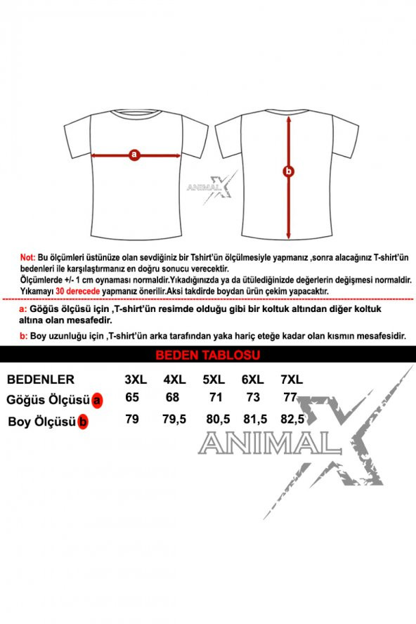 Xanimal 3XL 4XL 5XL 6XL 7XL Büyük Beden Pamuklu T-Shirt - 7