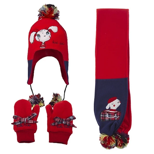 Tuc Tuc Kız çocuk Polar Bere  takımı  kırmızı 48 cm  6- 9 ay - Resim 2