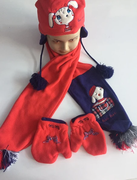 Tuc Tuc Kız çocuk Polar Bere  takımı  kırmızı 48 cm  6- 9 ay - Resim 3