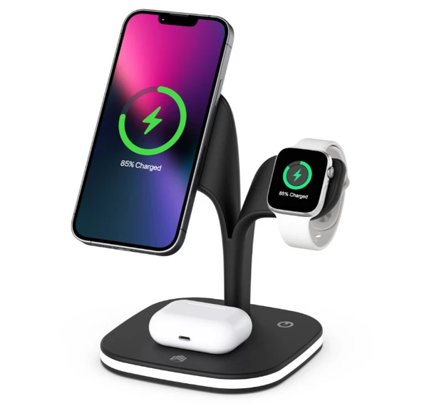 Magsafe Apple Kablosuz Şarj Standı -15W Hızlı Şarj (İphone/Watch/Airpods) Masaüstü Stand - 6