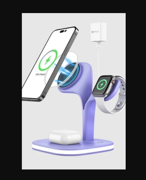 Magsafe Apple Kablosuz Şarj Standı -15W Hızlı Şarj (İphone/Watch/Airpods) Masaüstü Stand - 11