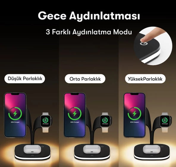 Magsafe Apple Kablosuz Şarj Standı -15W Hızlı Şarj (İphone/Watch/Airpods) Masaüstü Stand - 4