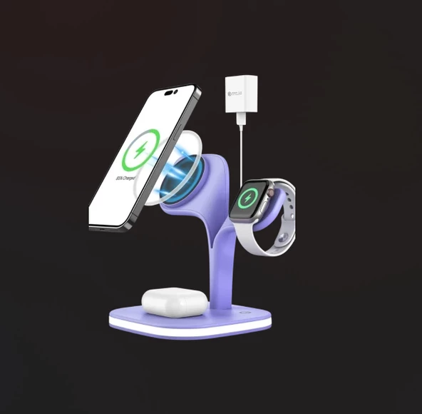 Magsafe Apple Kablosuz Şarj Standı -15W Hızlı Şarj (İphone/Watch/Airpods) Masaüstü Stand - 12