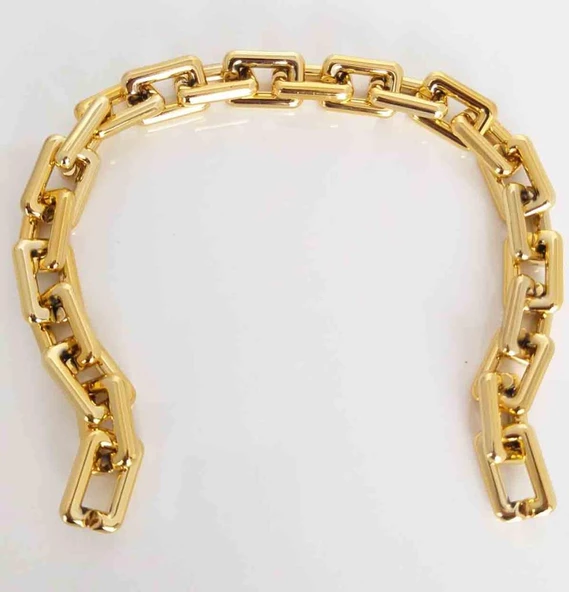 Çanta Aksesuar 44 Cm Köşeli Metal Görünümlü Akrilik Zincir (Light Gold Renk)