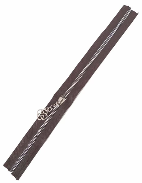 Çanta Aksesuar Başlıklı Fermuar 40 Cm Gümüş Metal Koyu Kahve