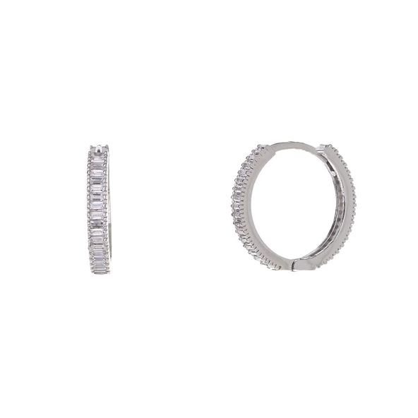 3 mm Baget Taşlı 925 Ayar Gümüş 20 mm Kadın Halka Küpe