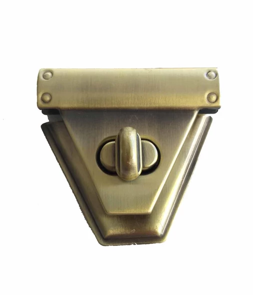 Çanta Aksesuar Açık Antik Renk Üçgen Kilit Kancalı 4.5X5 Cm - 1