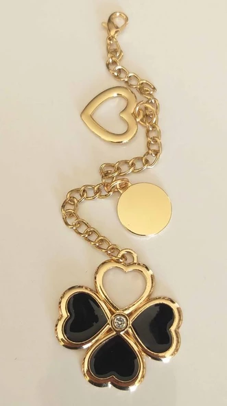 Çanta Aksesuar Light Gold Sarkaç Süs Yonca Kalp Daire