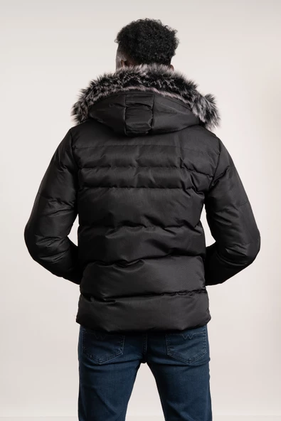 Kürklü Kapşonlu (Kürk ve Kapşon Çıkartılabilir) İçi Polarlı Slimfit Kısa Mont - 9