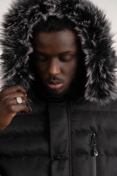 Kürklü Kapşonlu (Kürk ve Kapşon Çıkartılabilir) İçi Polarlı Slimfit Kısa Mont - 8