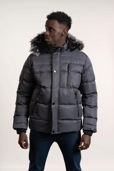 Kürklü Kapşonlu (Kürk ve Kapşon Çıkartılabilir) İçi Polarlı Slimfit Kısa Mont - 2
