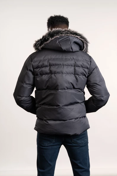 Kürklü Kapşonlu (Kürk ve Kapşon Çıkartılabilir) İçi Polarlı Slimfit Kısa Mont - 4