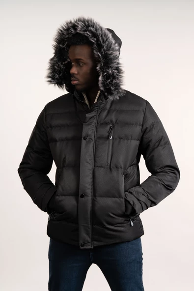 Kürklü Kapşonlu (Kürk ve Kapşon Çıkartılabilir) İçi Polarlı Slimfit Kısa Mont - 7