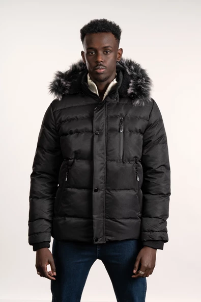 Kürklü Kapşonlu (Kürk ve Kapşon Çıkartılabilir) İçi Polarlı Slimfit Kısa Mont - 10