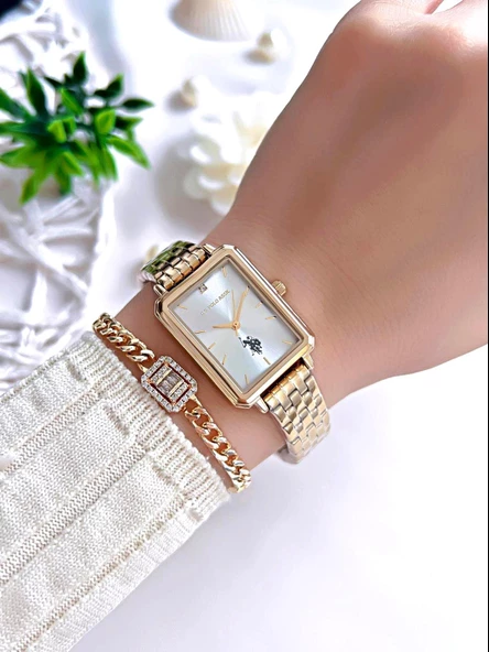 U.S.POLO ASSN Çelik Kordon 3 Atm Suya Dayanıklı Kadın Kol Saati+Bileklik Hediyeli USPA.2082.S04 - Resim 2