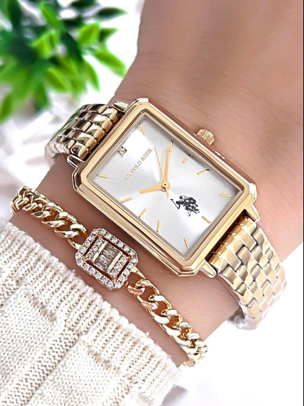 U.S.POLO ASSN Çelik Kordon 3 Atm Suya Dayanıklı Kadın Kol Saati+Bileklik Hediyeli USPA.2082.S04 ürün görseli