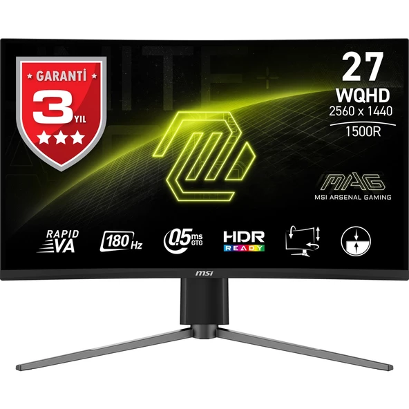 MSI 27" MAG 27CQ6PF 2560x1440 (WQHD) 16:9 CURVE 1500R RAPID VA 180HZ 0.5MS FREESYNC GAMING MONITOR