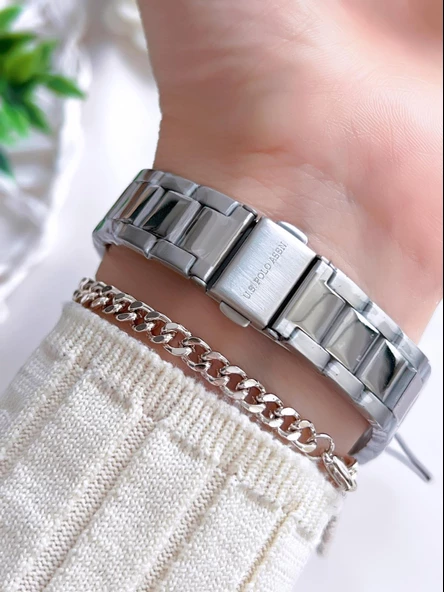 U.S.POLO ASSN Çelik Kordon 5 Atm Suya Dayanıklı Kadın Kol Saati+Bileklik Hediyeli USPA.2095.S01 - Resim 3