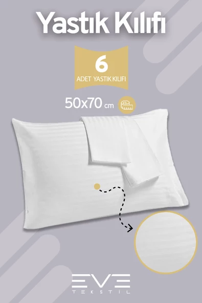 6 Adet Çizgili Pamuk Saten Antibakteriyel Fermuarlı Yıkanabilir Otel Lüks Yastık Kılıfı 50x70cm ürün görseli 1