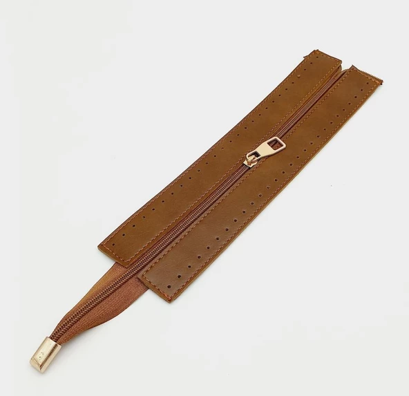 Çanta Aksesuar Taba Renk 28 Cm Derili Fermuar Light Gold Metalli