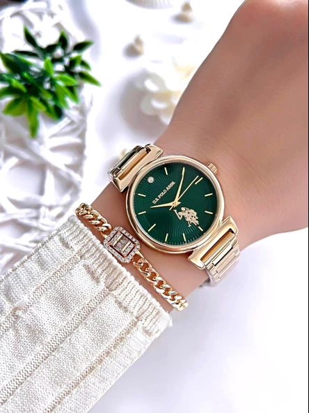 U.S.POLO ASSN Çelik Kordon 5 Atm Suya Dayanıklı Kadın Kol Saati+Bileklik Hediyeli USPA.2070.S04 - Resim 2