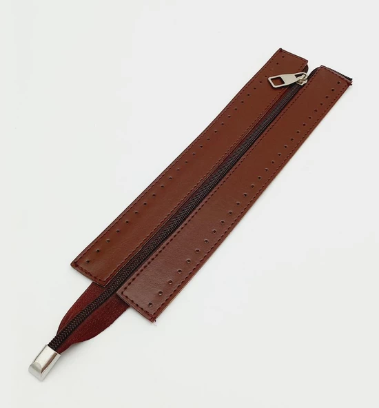 Çanta Aksesuar Bordo Renk 28 Cm Derili Fermuar Gümüş Metalli - 1