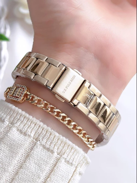 U.S.POLO ASSN Çelik Kordon 5 Atm Suya Dayanıklı Kadın Kol Saati+Bileklik Hediyeli USPA.2070.S04 - Resim 3